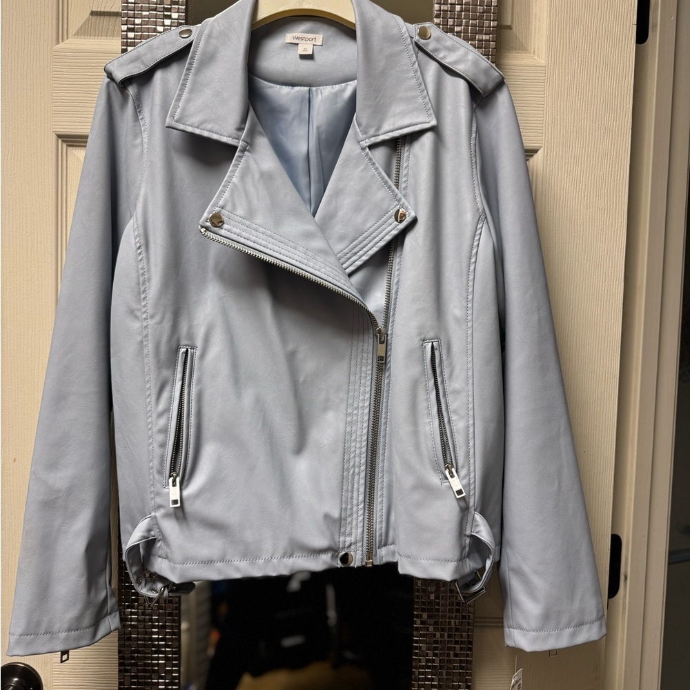 Dress Barn Women's Light Blue Faux Leather Jacket